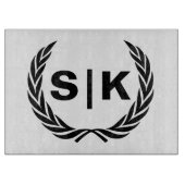 Custom Couple Monogram mit Laurel Blätter Schneidebrett (Vorderseite)