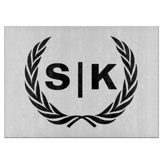 Custom Couple Monogram mit Laurel Blätter Schneidebrett (Vorderseite)