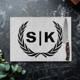 Custom Couple Monogram mit Laurel Blätter Schneidebrett