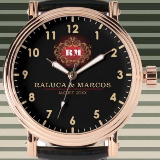 Custom couple names elegant floral monogram armbanduhr