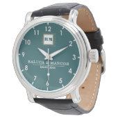 Custom couple names monogram green vintage armbanduhr (Schrägansicht)