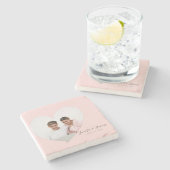 Custom Couple Photo Heart Blush Pink Steinuntersetzer (Seitenansicht)