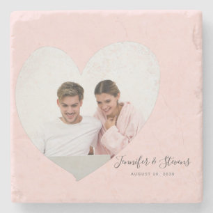 Custom Couple Photo Heart Blush Pink Steinuntersetzer