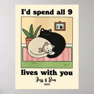 CUSTOM Couple Print, Personalisiert Cat Illustrati Poster