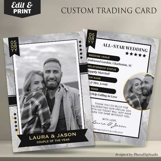 Custom Couple Trading Card, Wedding Danke Telefonnummerkarte