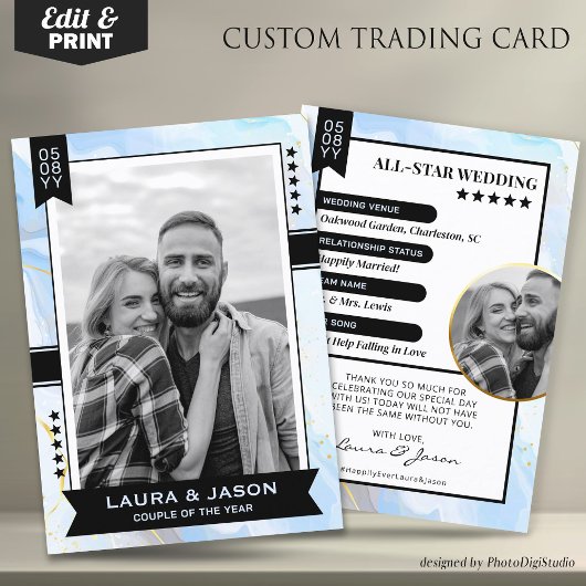 Custom Couple Trading Card, Wedding Danke Telefonnummerkarte