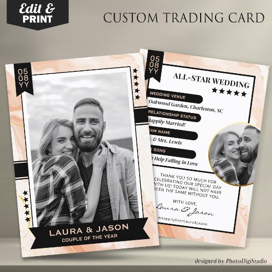 Custom Couple Trading Card, Wedding Danke Telefonnummerkarte