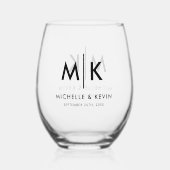 Custom Couple Wedding Modern Monogram Initials Weinglas Ohne Stiel (Vorderseite)