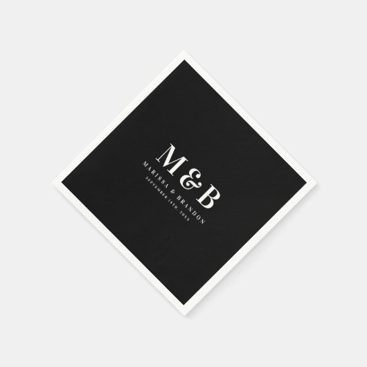 Custom Couple Wedding Monogram Initials Black Serviette (Ecke)