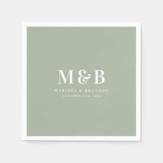 Custom Couple Wedding Monogram Initials Green Serviette (Vorderseite)