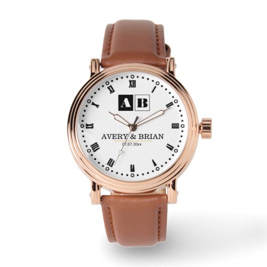 Custom Couples  Monogram Wedding  Armbanduhr (Vorderseite)