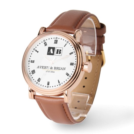 Custom Couples Monogram Wedding Armbanduhr (Winkel)