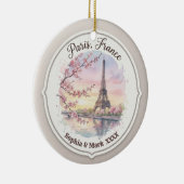 Custom Couple's Paris & Cherry Blossom Keepsake Keramik Ornament (Rechts)