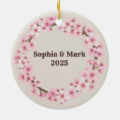 Custom Couple's Paris & Cherry Blossom Keepsake Keramik Ornament (Hinten)