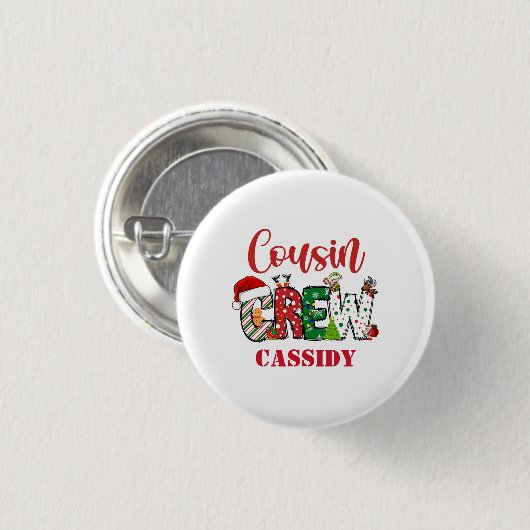 Custom Cousin Crew Weihnachts Doodle Button (Vorne & Hinten)