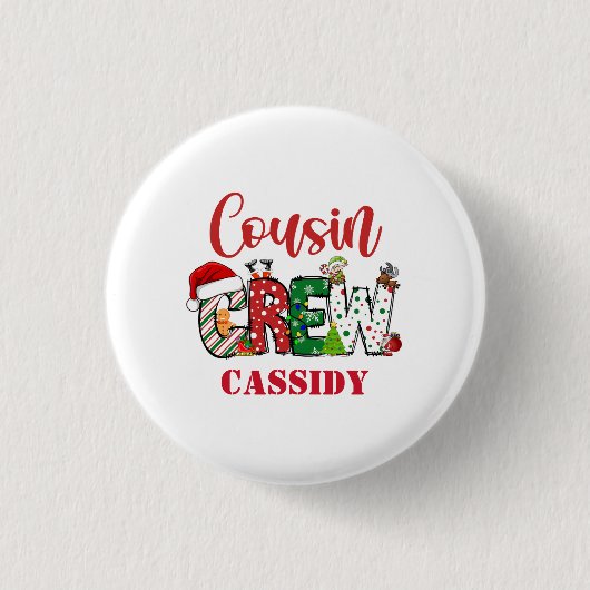 Custom Cousin Crew Weihnachts Doodle Button (Vorderseite)