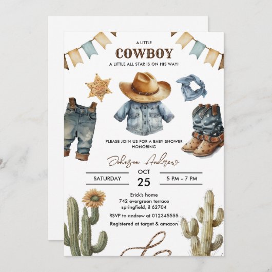 Custom Cowboy Baby Shower Einladung (Vorne/Hinten)