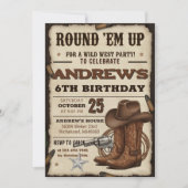 Custom Cowboy Hat and Lasso Western Birthday party Einladung (Vorderseite)