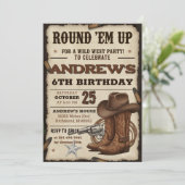 Custom Cowboy Hat and Lasso Western Birthday party Einladung (Stehend Vorderseite)