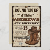 Custom Cowboy Hat and Lasso Western Birthday party Einladung (Vorne/Hinten)