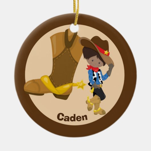 Custom Cowboy Kid Hispanic oder afroamerikanischer Keramik Ornament (Vorne)