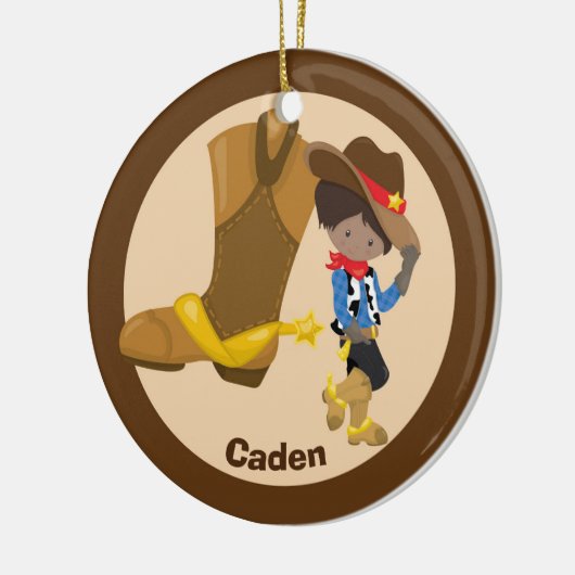 Custom Cowboy Kid Hispanic oder afroamerikanischer Keramik Ornament (Links)