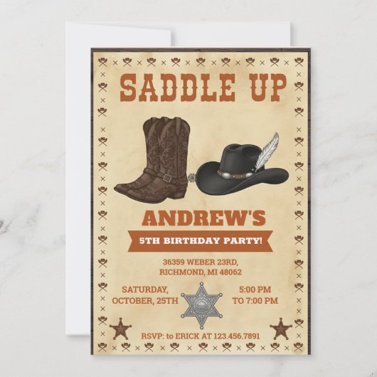 Custom Cowboy Western Theme Birthday Party Einladung (Vorderseite)