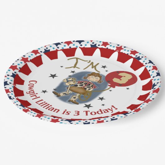 Custom Cowgirl 3rd Happy Birthday Paper Teller (Schrägansicht)