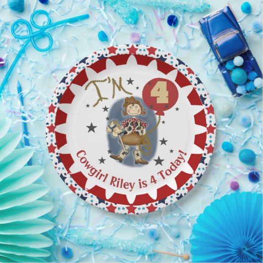 Custom Cowgirl 4th Happy Birthday Paper Teller (Party)