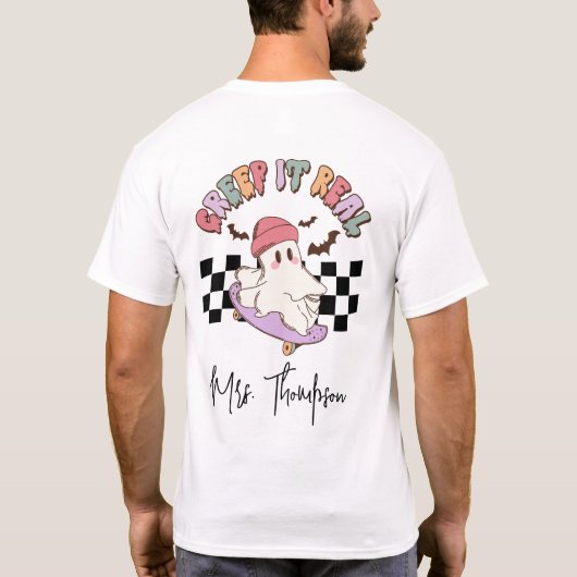 Custom Creep It Real Skateboarding Ghost Halloween T-Shirt (Rückseite)