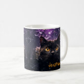 Custom Creepy Black Cat Horror Lila Halloween Kaffeetasse (VorderseiteRechts)
