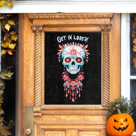 Custom Creepy Blue Pink Halloween Sugar Skull Fensteraufkleber