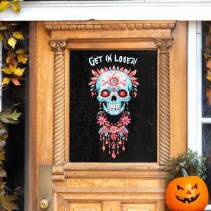 Custom Creepy Blue Pink Halloween Sugar Skull Fensteraufkleber