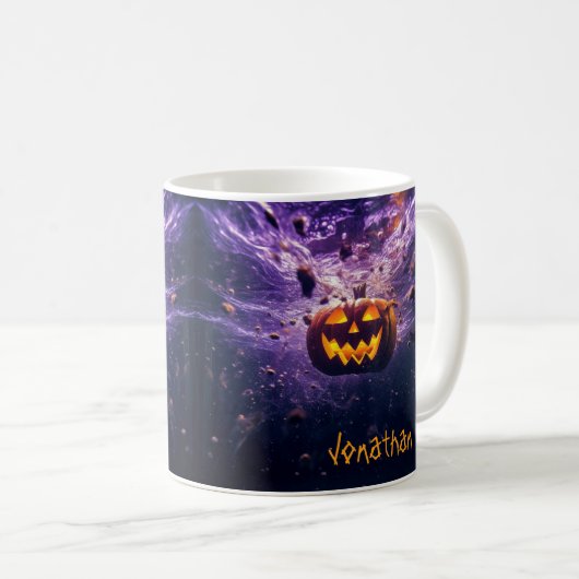 Custom Creepy Jack-o''Lantern Lila Halloween Kaffeetasse (VorderseiteRechts)