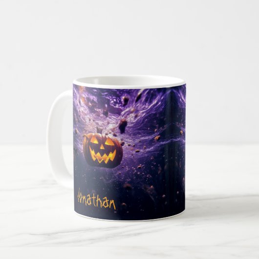 Custom Creepy Jack-o''Lantern Lila Halloween Kaffeetasse (Vorderseite Links)