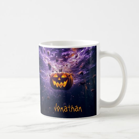 Custom Creepy Jack-o''Lantern Lila Halloween Kaffeetasse (Rechts)
