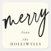 Custom Creme + Black 'Merry' Christmas/Holiday Quadratischer Aufkleber (Vorderseite)