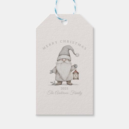 Custom Creme Silver Senior Gnome Weihnachtsgeschen Geschenkanhänger (Vorderseite)