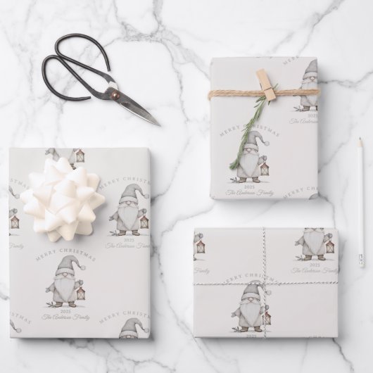 Custom Creme Silver Senior Gnome Weihnachtsgeschen Geschenkpapier Set (Vorderseite)