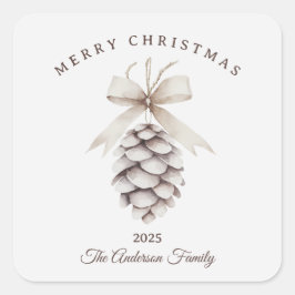 Custom Creme weiß pineca Weihnachtsgeschenk Quadratischer Aufkleber