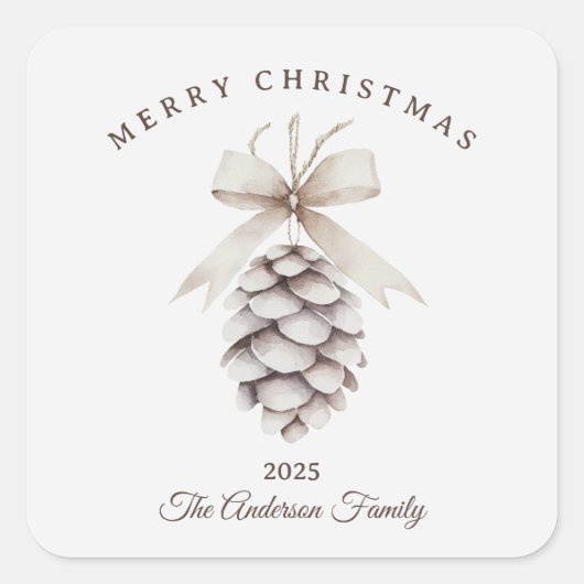 Custom Creme weiß pineca Weihnachtsgeschenk Quadratischer Aufkleber (Vorderseite)