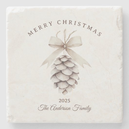Custom Creme weiß pineca Weihnachtsgeschenk Steinuntersetzer (Vorderseite)
