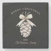Custom Creme weiß pineca Weihnachtsgeschenk Steinuntersetzer (Vorderseite)