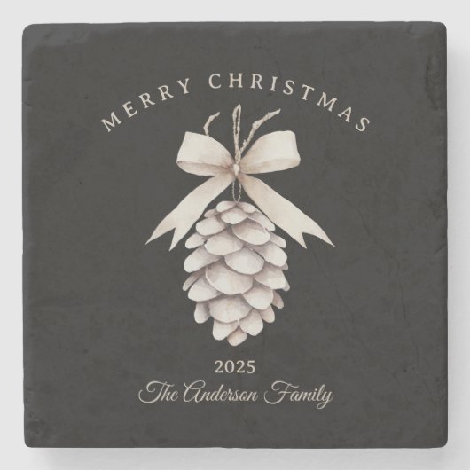 Custom Creme weiß pineca Weihnachtsgeschenk Steinuntersetzer (Vorderseite)