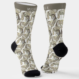 Custom Creme White Brown Black Paisley Muster Socken