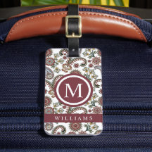 Custom Creme White Maroon Paisley Muster