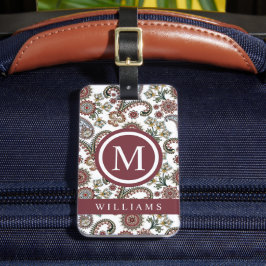 Custom Creme White Maroon Paisley Muster Gepäckanhänger