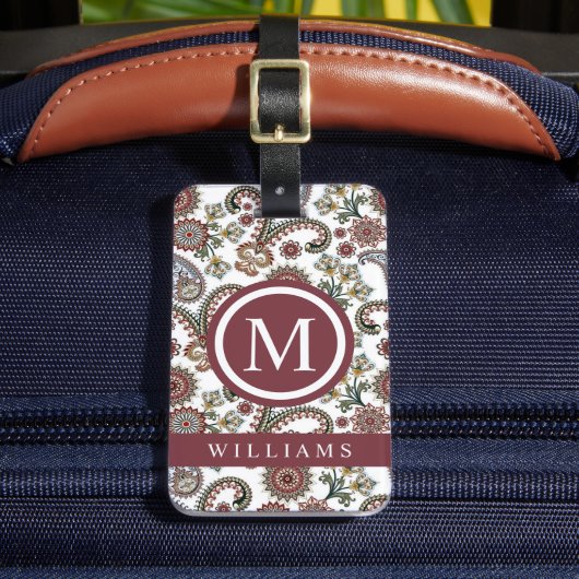 Custom Creme White Maroon Paisley Muster Gepäckanhänger (Vorderseite Insitu 2)