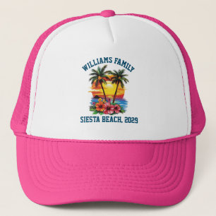 Custom Cruise Pink Palm Tree Beach Family Wiederse Truckerkappe