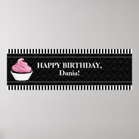 CUSTOM Cupcake and Damask Birthday Banner Poster (Vorne)